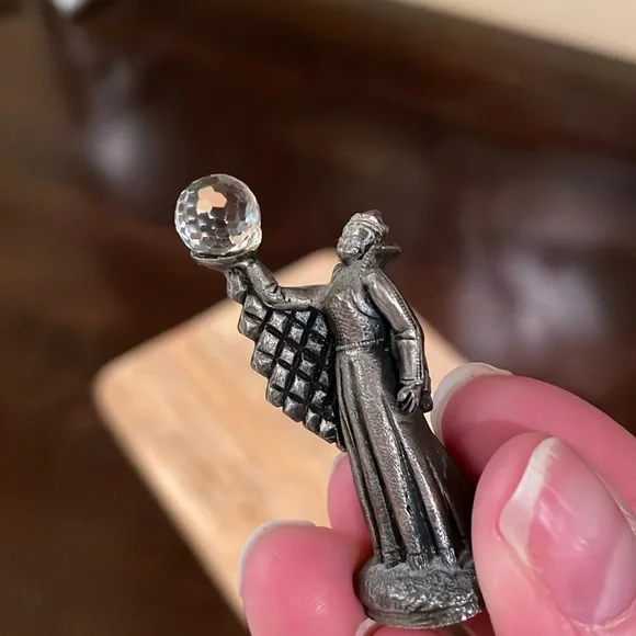 Vintage Pewter Crystal Queen Mini Figure Crystal Ball